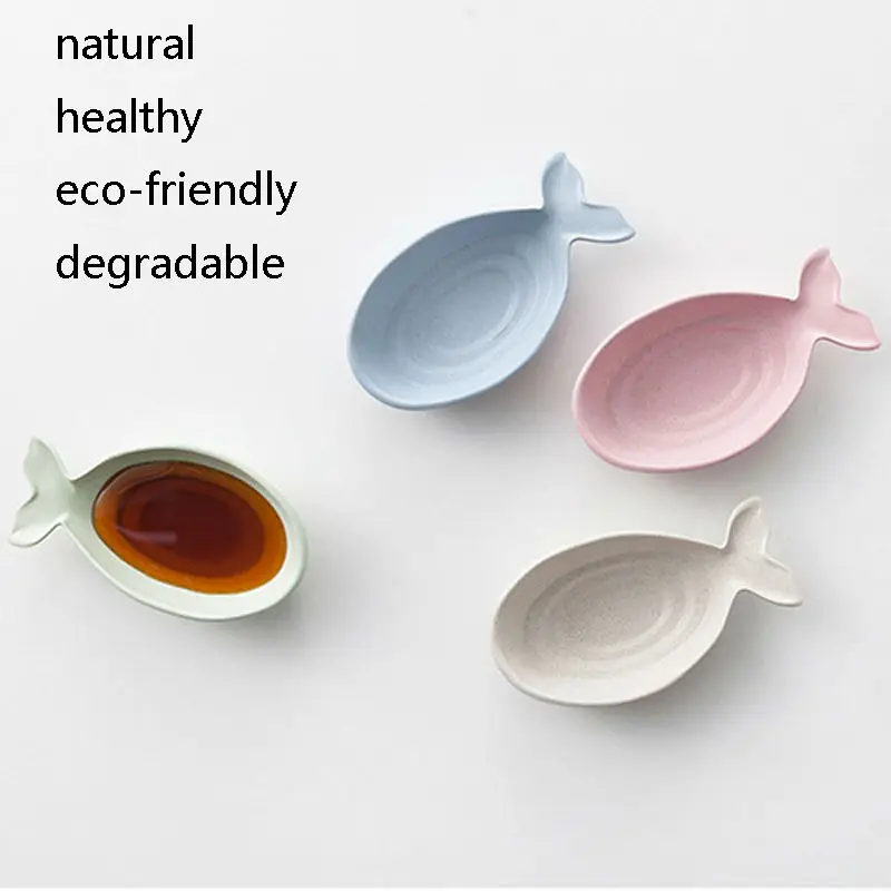 FHEAL Wheat Straw fish Shape Multifunctional Dish Vinegar Soy Sauce Snack Plate Environmental Spice Jar Kitchen Accessories (16)