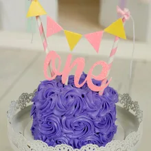 Пользовательские цифры розовый желтый один Топпер торта, первое украшение для именинного торта, одно украшение для торта набор(торт Топпер и баннер