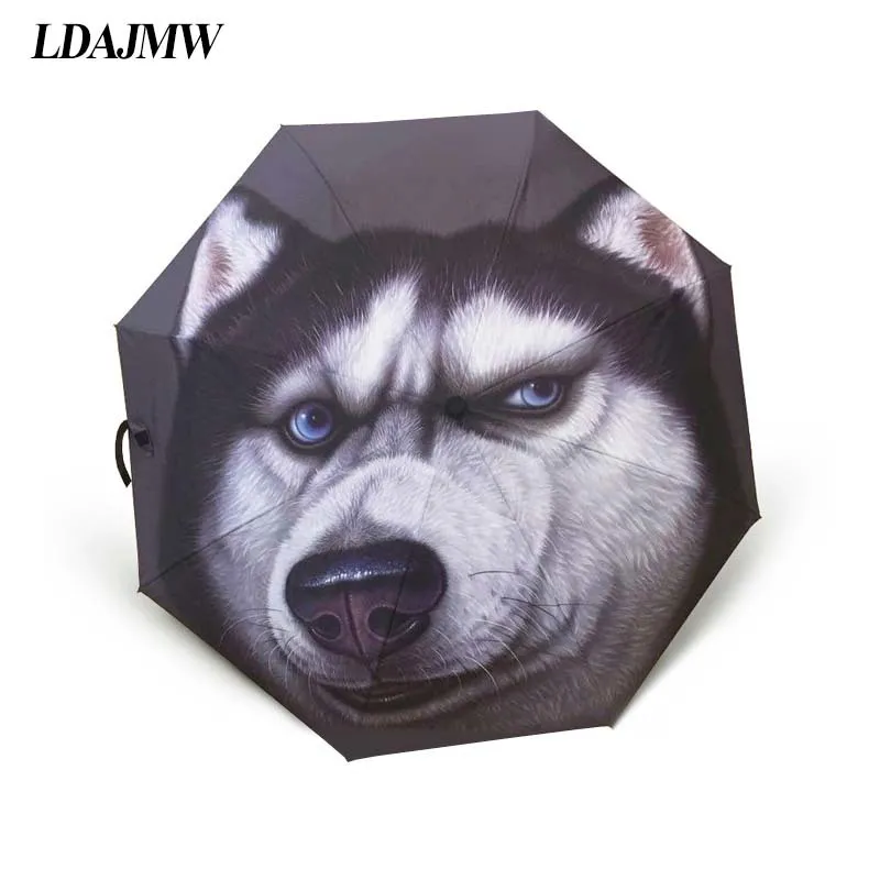 

LDAJWM New Cartoon Pet Dog Cat Funny Emoji Umbrella Fully-automatic Three-folding Sun Protection Waterproof Beach Umbrella