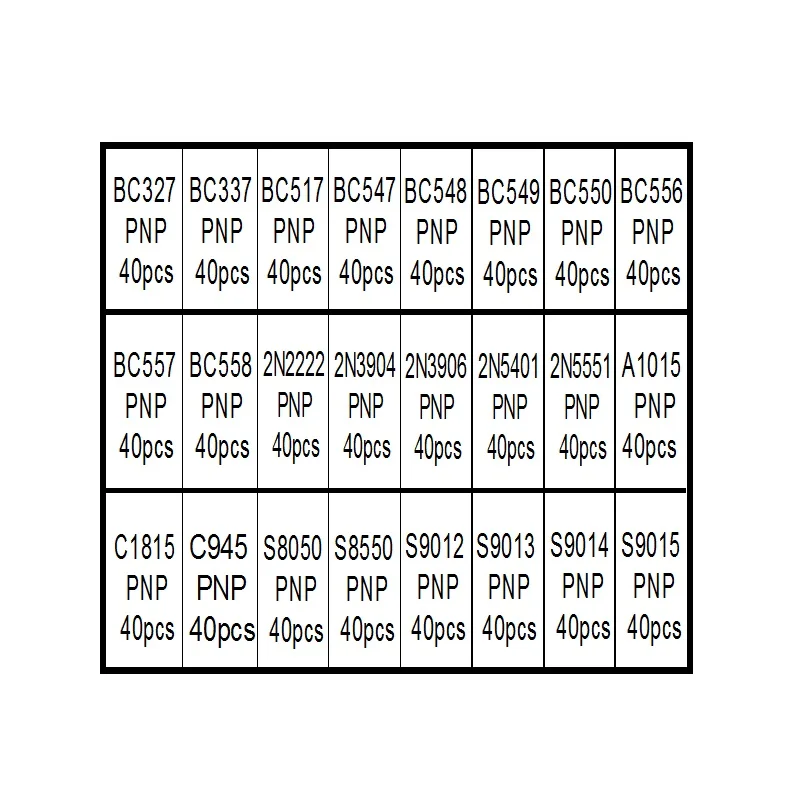 24 значения 960 шт(BC327~ BC558 2N2222~ S9015) BC337 BC517 BC547 BC548 BC549 BC550 BC556 BC557 PNP транзисторный набор комплект