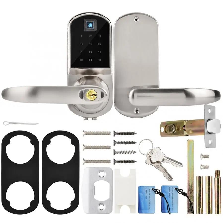 

Fingerprint Touchscreen Password Key Card Smart Door Lock Anti-Theft Entry Gate Lock serrure de porte Silver