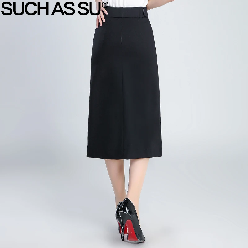 Такая как SU Высококачественная трикотажная юбка-карандаш, женская черная деловая офисная юбка с высокой талией, размер S-3XL, тонкая юбка средней длины