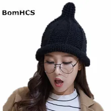 BomHCS Милая однотонная вязаная шапка ручной работы, женская зимняя теплая шапка