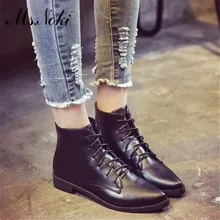 pointed toe lace up women ankle boots fashion ladies autumn winter flat heels cuasual boots shoes woman motorcycle short booties