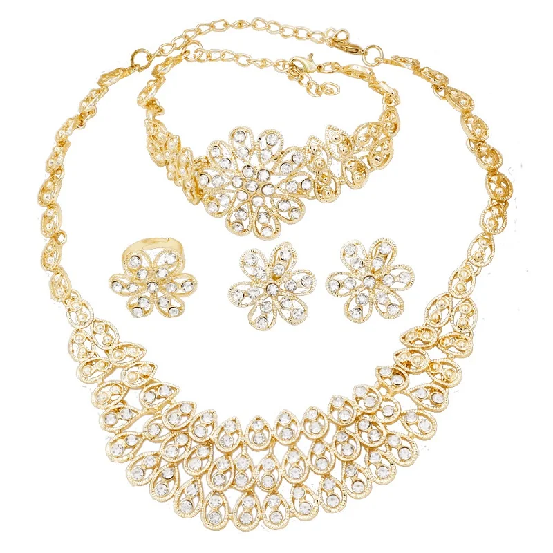 

Italian Charms Women 18 Gold Jewelry Sets Crystal Necklace Bracelet Earrings for Women Luxury Wedding Jewelry Accessories