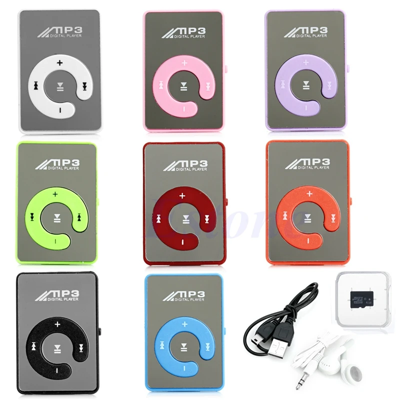 ANENG Горячая мини зеркало USB цифровой клип Mp3 музыкальный плеер+ для SD TF карты 4 Гб+ наушники+ USB кабель для передачи данных 8 цветов выбор