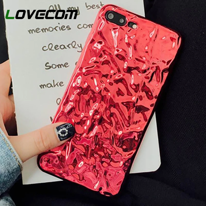 

LOVECOM Phone Case For iPhone 6 6S 7 Plus Luxury 3D Tinfoil Electroplating Soft TPU Phone Back Cover Cases CHINA RED Arrival