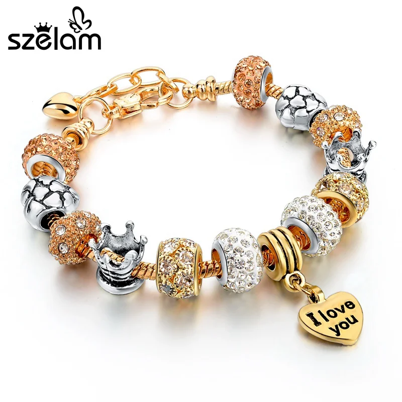 Szelam 2017 Famous Brand Jewelry Gold Heart Charm Bracelets & Bangles