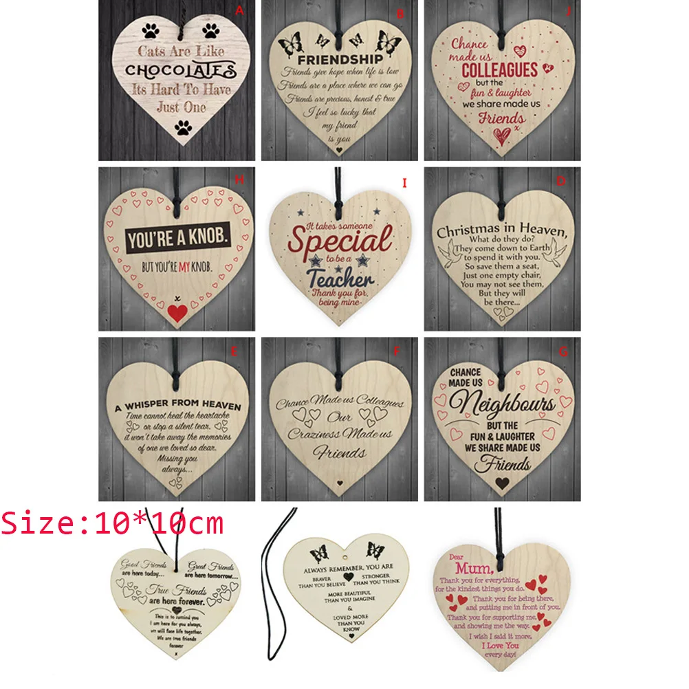 1 Pcs Love Heart Shape Christmas Tags Friendship Sign Gift Pendant Wine Tags Hanging Decor Wooden Chic Plaque Decor