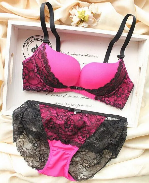 

2017 new arrival high quality glossy sexy lace deep V push up bra and panties set underwear for women free shipping