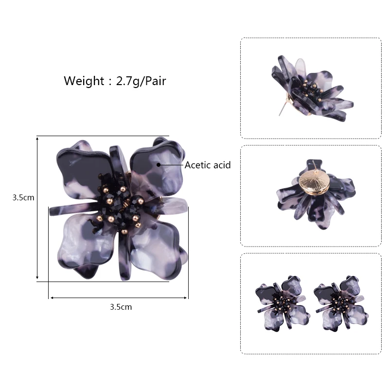 Vintage Acetic Acid Acrylic Flower Long Earrings for Women Black Crystal Acetate Resin Hanging Earings For Girls Fashion Jewelry (6)