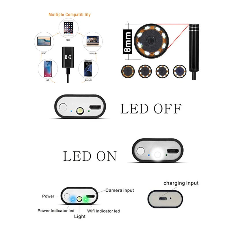 PROSTORMER Wifi Endoscope Camera 720P Hard/Softwire Borescope for iphone Android 1/2/3.5/5/7/10M Waterproof Inspecte Camera 5
