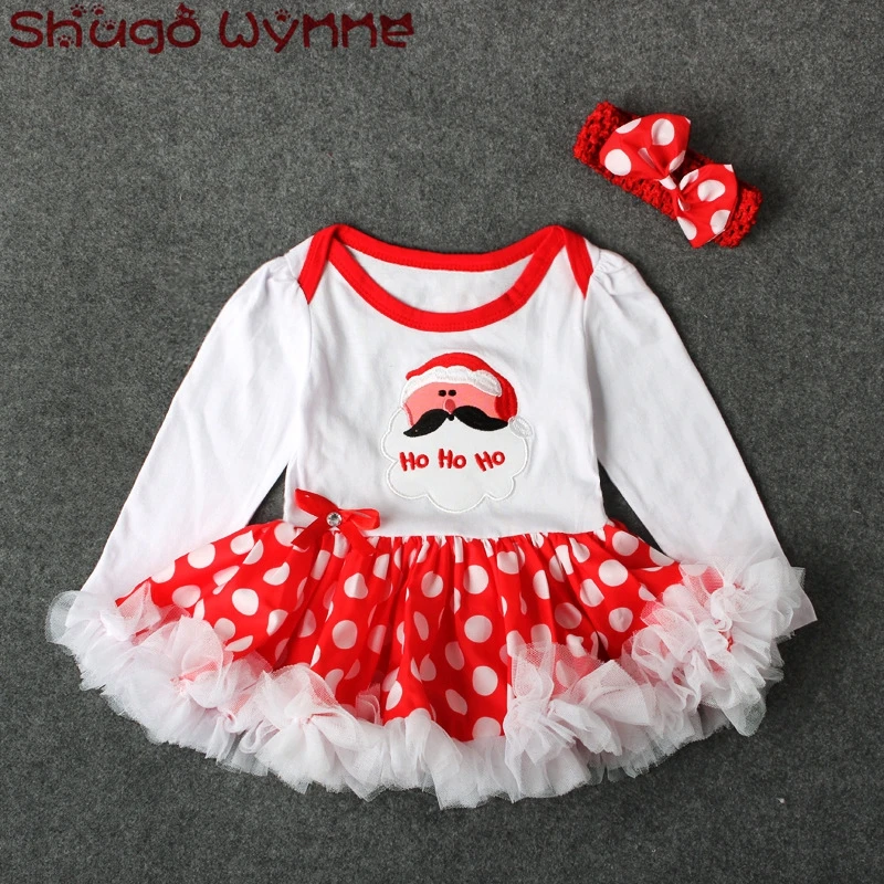 Baby Girls Santa Claus Christmas Party Dresses Long Sleeve Mesh Polka Dot Princess Kids Ball