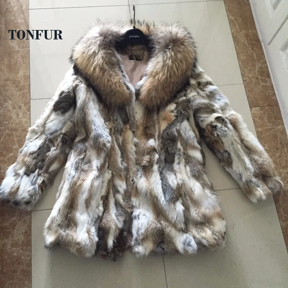 

2019 Women Real Soft Natural Rabbit Fur Coat with Big Genuine True Raccoon Fur Collar Long Coat Customize Plus Size Low WSR157