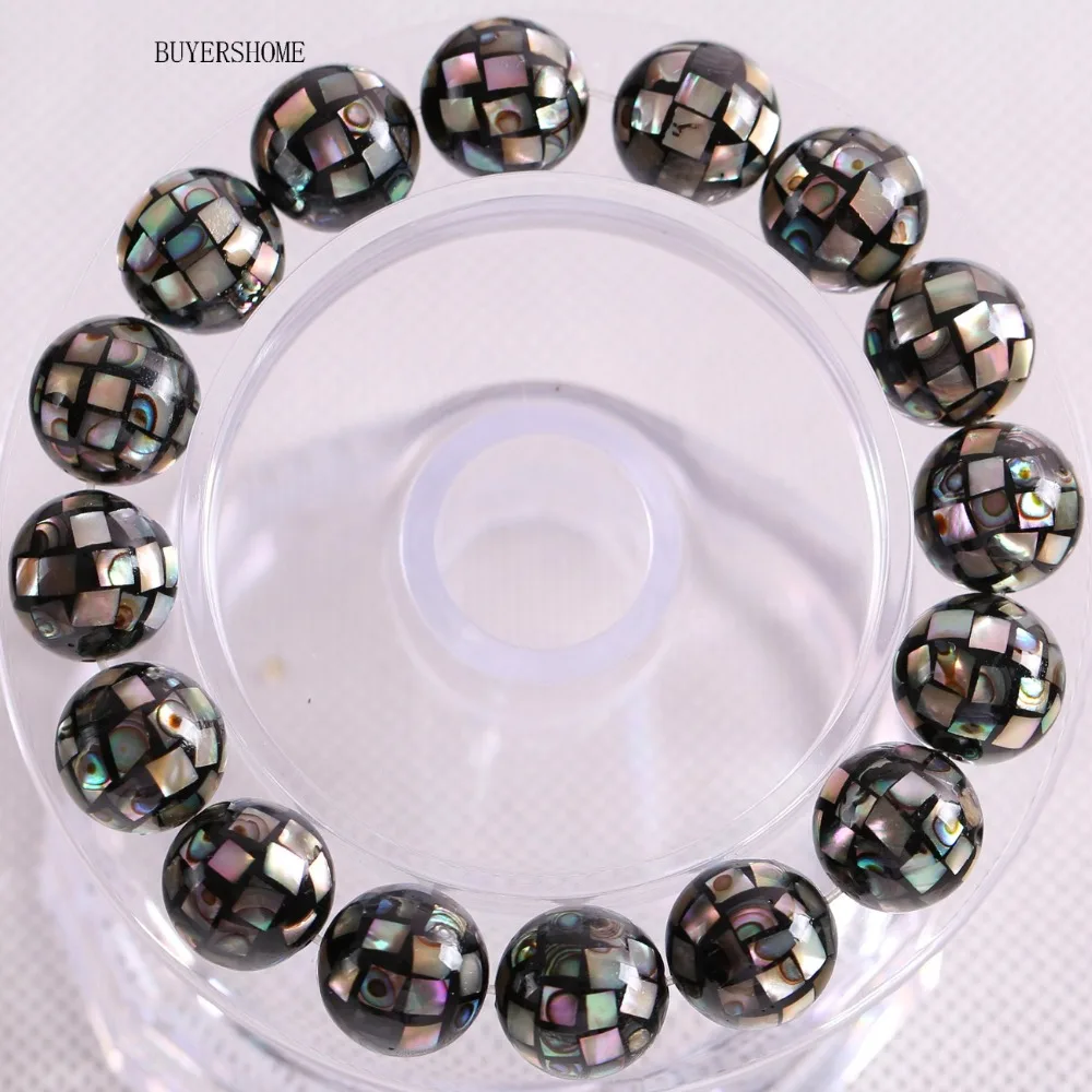 

BUYERSHOME Stretch Man or Women 12MM Square Round Beads Natural Blue New Zealand Abalone Shell Bracelet 8" 1Pcs H028
