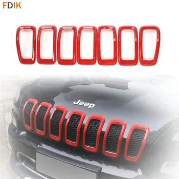 

7pcs Sport Red Front Bumper Grille Frame Insert Grill Trim Cover for Jeep Cherokee 2014 2015 2016