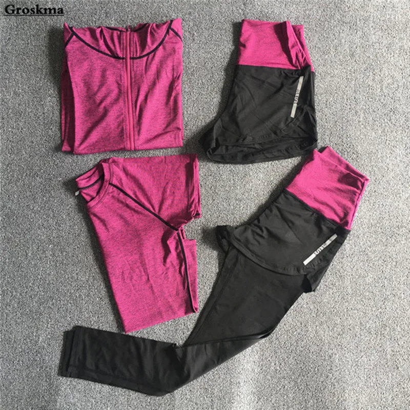 

Quick dry 5 piece set women yoga suit coats+bra+t shirt+shorts+pants sports running fitness gym clothing outdoor jogging sets