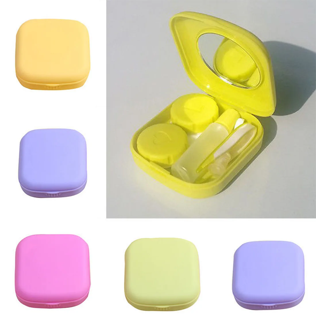 Милый Карманный 5 цветов мини квадратный чехол для контактных линз дорожный набор Удобный для переноски зеркальный контейнер аксессуары для очков