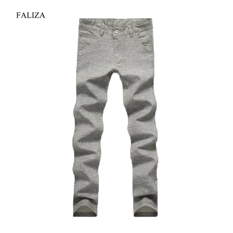 FALIZA Anti-Microbial Healthy Linen Pants Men Spring Summer Stretch Flax Men Classic Trousers Male Hemp Cotton Casual Pants PA01