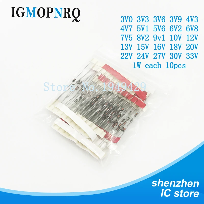 

1W (3V to 33V) 250 Pcs 25 Values 1W Zener Diode Assorted kit Assortment Set New