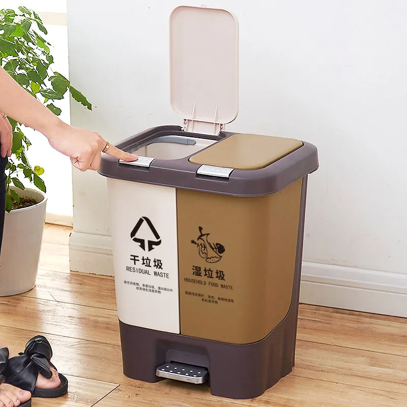 

Dry and wet trash can home living room bedroom creative trash can hand pedal type dual-use trash can double barrel
