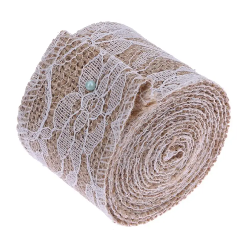 

Practical Width White Lace Natural Burlap Jute Ribbon Roll Vintage Christmas Wedding Decoration Craft Gift Wrapping accessories