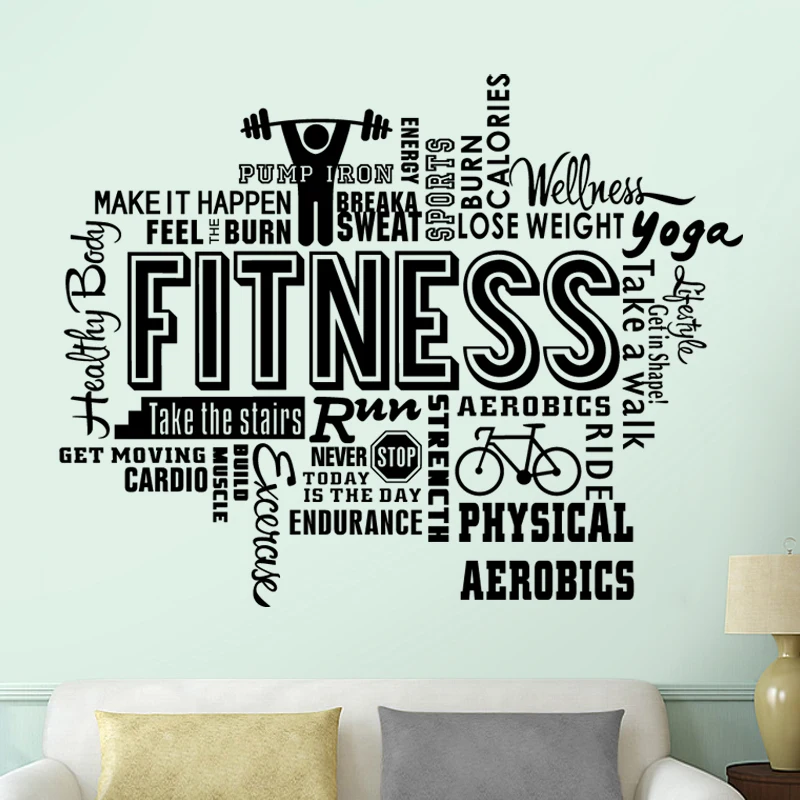Gym Name Sticker Fitness Crossfit Barbell Decal Body-building Posters Vinyl Wall Decals Parede Decor Mural Gym Sticker