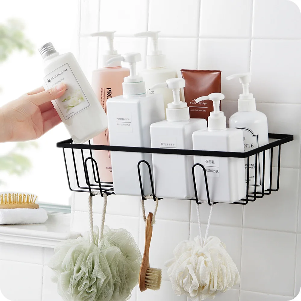 

Iron punching kitchen rack bathroom hanging basket and hook wall hanging drainage ditch storage basket storage rack wx8081538