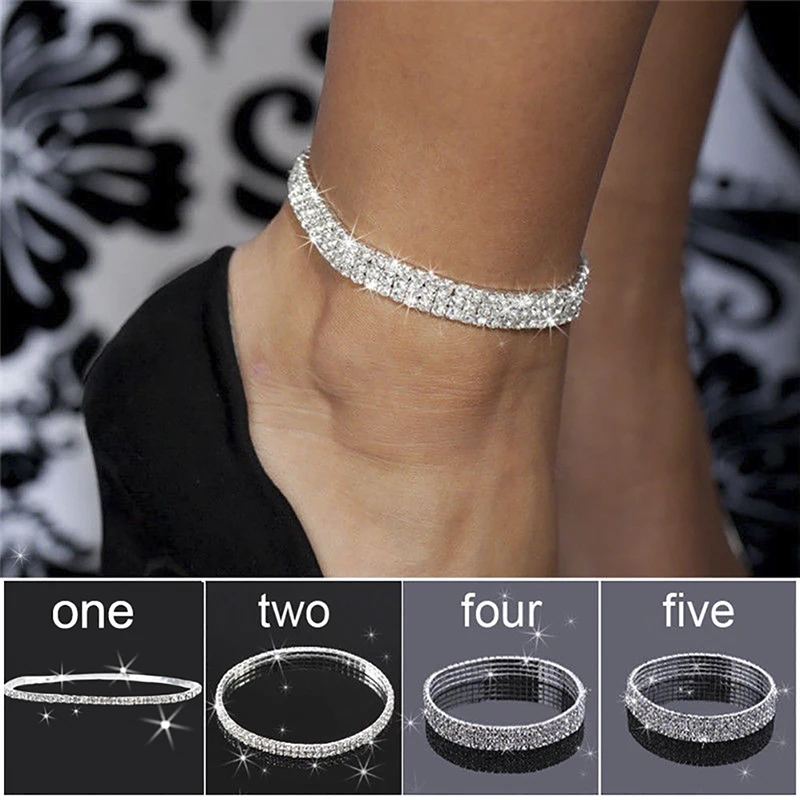 

Multilayer Row Crystal Rhinestone Stretch Beach Anklet Chain Bracelet Jewelry for Women