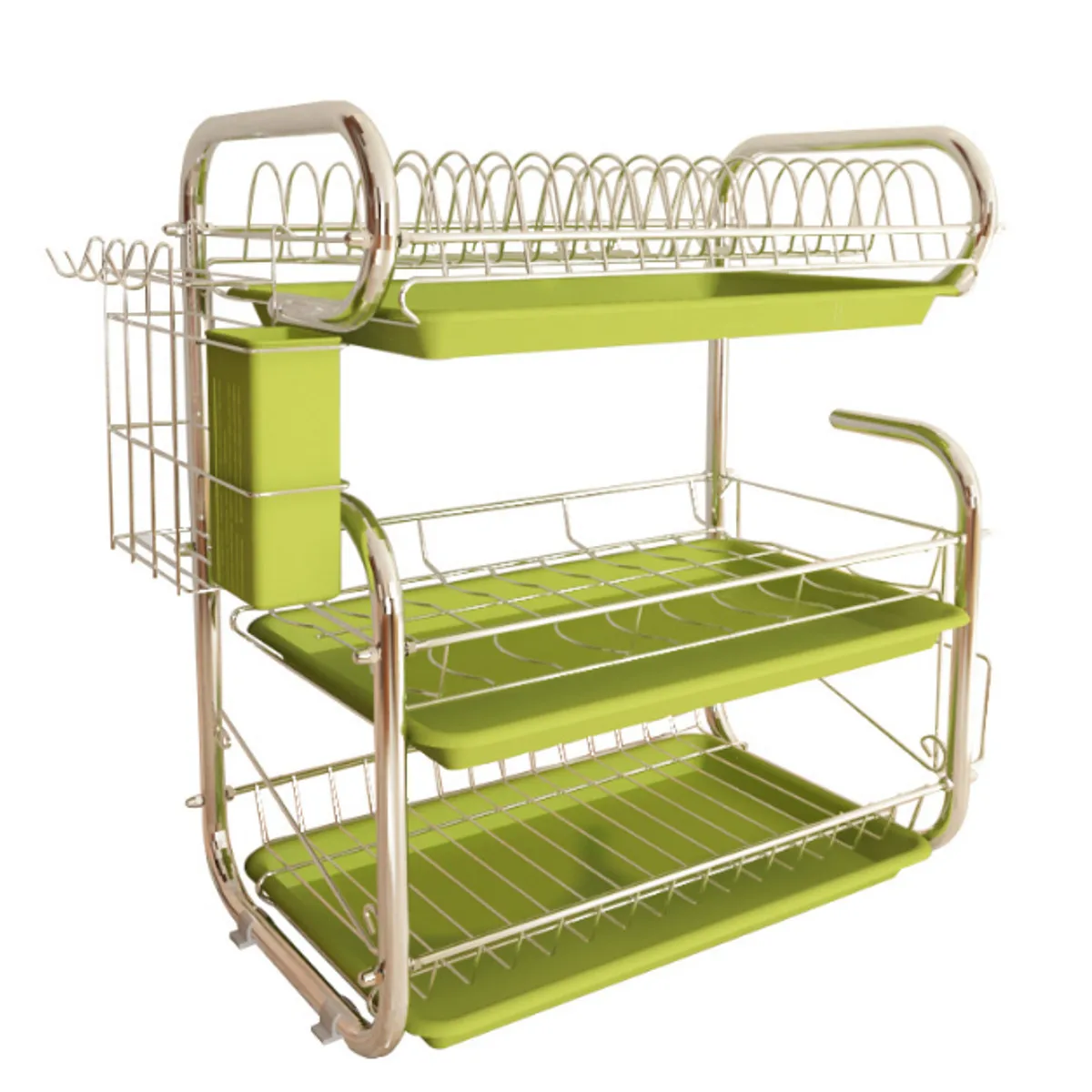 Günstige 3 Tiers Teller Trocknen Rack Lagerung Regal Küche Waschen Halter Korb Überzogene Eisen Messer Waschbecken Abtropfgestell Trocknen Rack Organizer