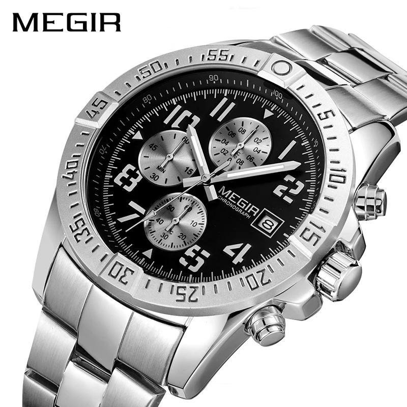 

MEGIR Business Men Watch Luxury Brand Stainless Steel Wrist Watch Chronograph Army Military Quartz Watches Relogio Masculino