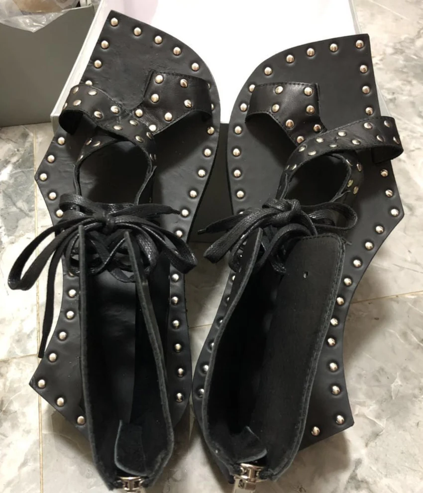 

2019 New mens Black leaher Casual Sandals Geometric shape sole Chunky Mens Sandals Shoes