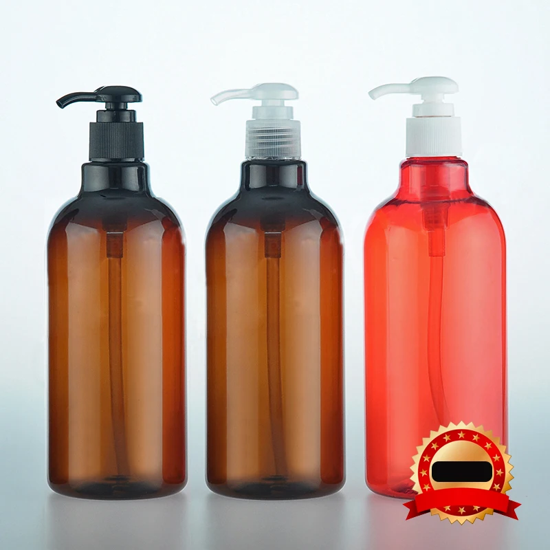 

10pc/lot 500ml Brown/red Plastic Shampoo Bottle, Dispening Pump Cap,Empty Cream Container,Refillable Lotion Bottle, PET Jar