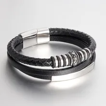 Коричневый браслет из натуральной кожи в стиле панк, плетеная цепочка из нержавеющей стали, браслет с магнитной застежкой, мужские ювелирные изделия в винтажном стиле, подарок