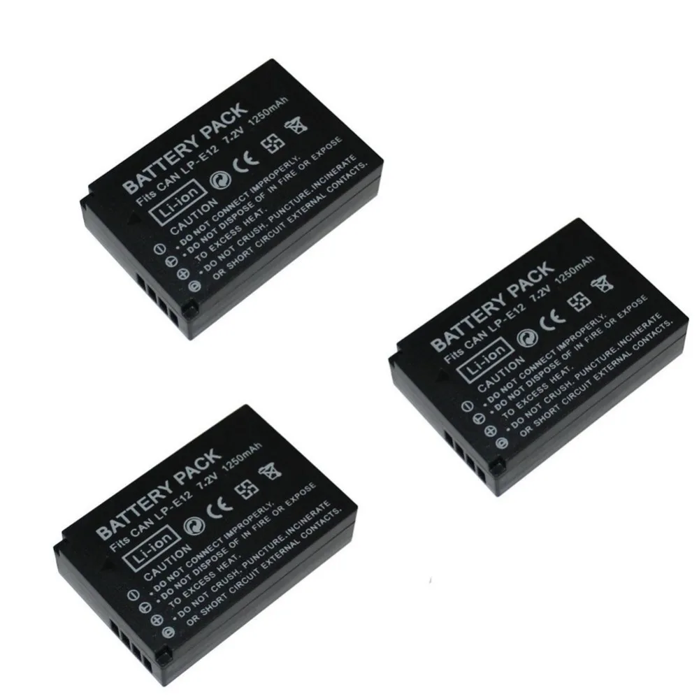 

3 pcs 1250 mAh LP-E12 LPE12 Battery for Canon M 100D Kiss X7 Rebel SL1 M10 DSLR Camera