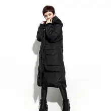 Женское зимнее пальто средней длины с капюшоном, длинный пуховик, зимнее пальто, толстое пуховое пальто размера плюс с большими карманами