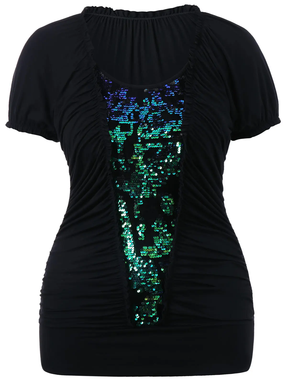 AZULINA Plus Size T Shirt Women Ruffle Trim Ruched Glittery Sequined T-Shirt Summer O Neck Short Sleeve Ladies T-Shirts Big Size AZULINA Plus Size T Shirt Women Ruffle Trim Ruched Glittery Sequined T-Shirt Summer O Neck Short Sleeve Ladies T-Shirts Big Size