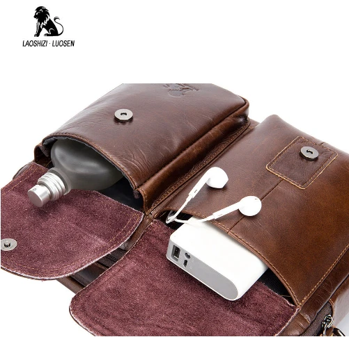 LAOSHIZI LUOSEN men Genuine Leather Shoulder Messenger Bag men's