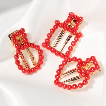 

1PC Alloy Red Pearl Hair Clips Women Girls Geometric Barrettes Headwear Hairpins Headbands Female Hair Styling Accessories