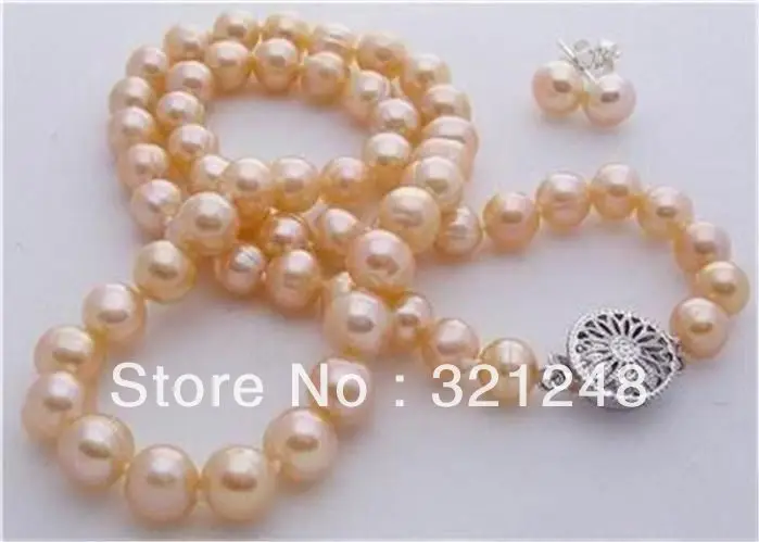 

Free shopping new 2014 DIY new 2013 7-8mm pink akoya cultured pearl necklace earring 18" GE1079