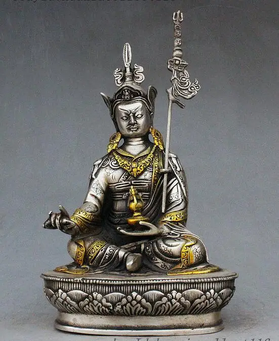 9&quot Tibet Buddhism Silver Gilt Guru Padmasambhava Rinpoche Phurba Dagger Statue | Дом и сад