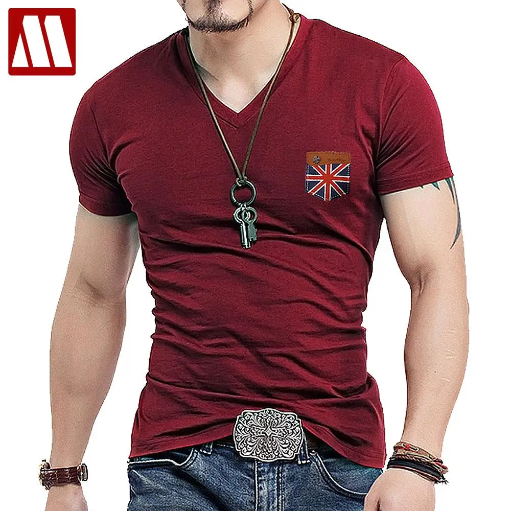 Mens Fashion UK Union Flag Leather Short Sleeve T shirt Men Casual Slim ...