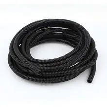 Black Plastic 10mm x 7mm Corrugated Wire Tubing Convoluted Hose Tube 16Feet Long