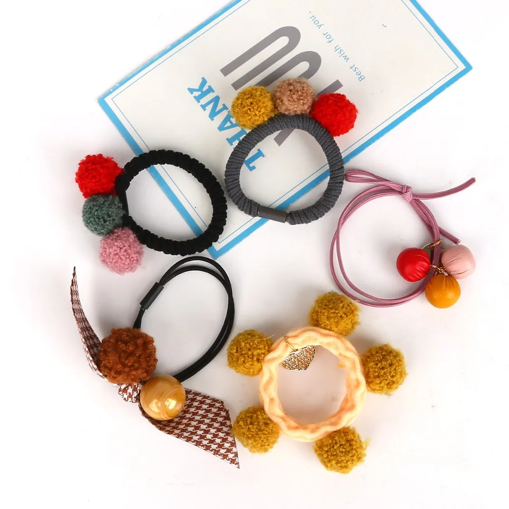 1pcs 5cm Korea Sweet Cute Colorful Pom Pom Ball Rubber Elastic Hair