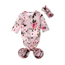 Комплект из 2 предметов, детское одеяло для новорожденных с цветочным принтом, повязка на голову с длинными рукавами, спальный мешок, комплект для пеленания