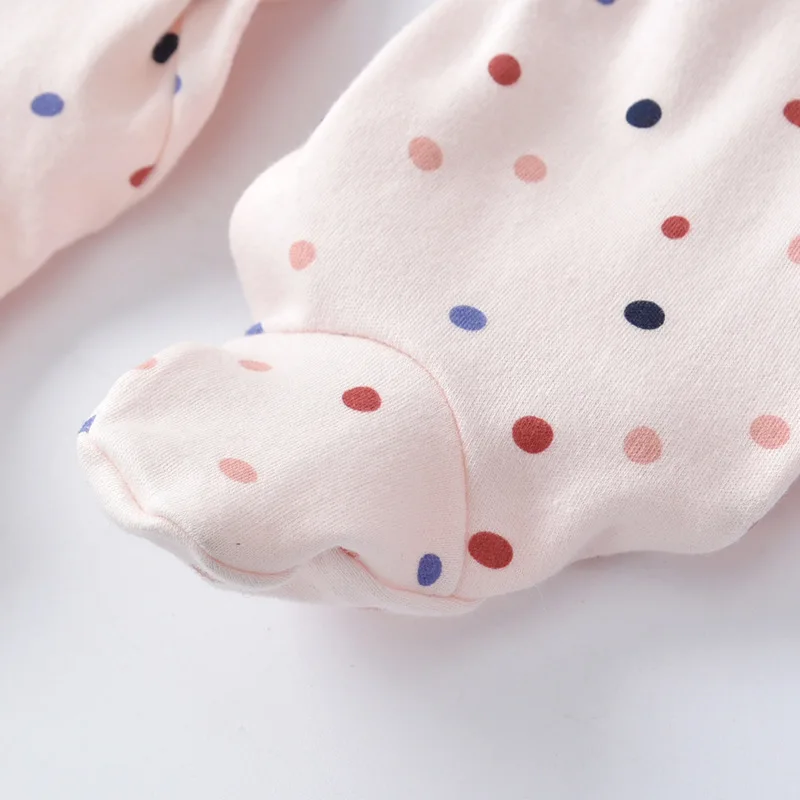 Пижама в горошек с пуговицами для маленьких девочек, розовая Хлопковая пижама для сна и игр на возраст от 0 до 6 месяцев