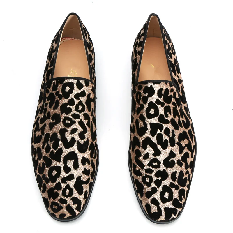 

Handmade Men Loafers Leopard Pattern Men Casual Shoes Low Top Spring Autumn Smoking Shoes Chaussures Homme New Hot