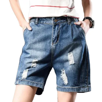 

Summer Ripped Denim Shorts Women Wholesale BF Loose Hole Straight Short Feminino High Waist Thin Hole Shorts jeans 7XL 8XL 9XL