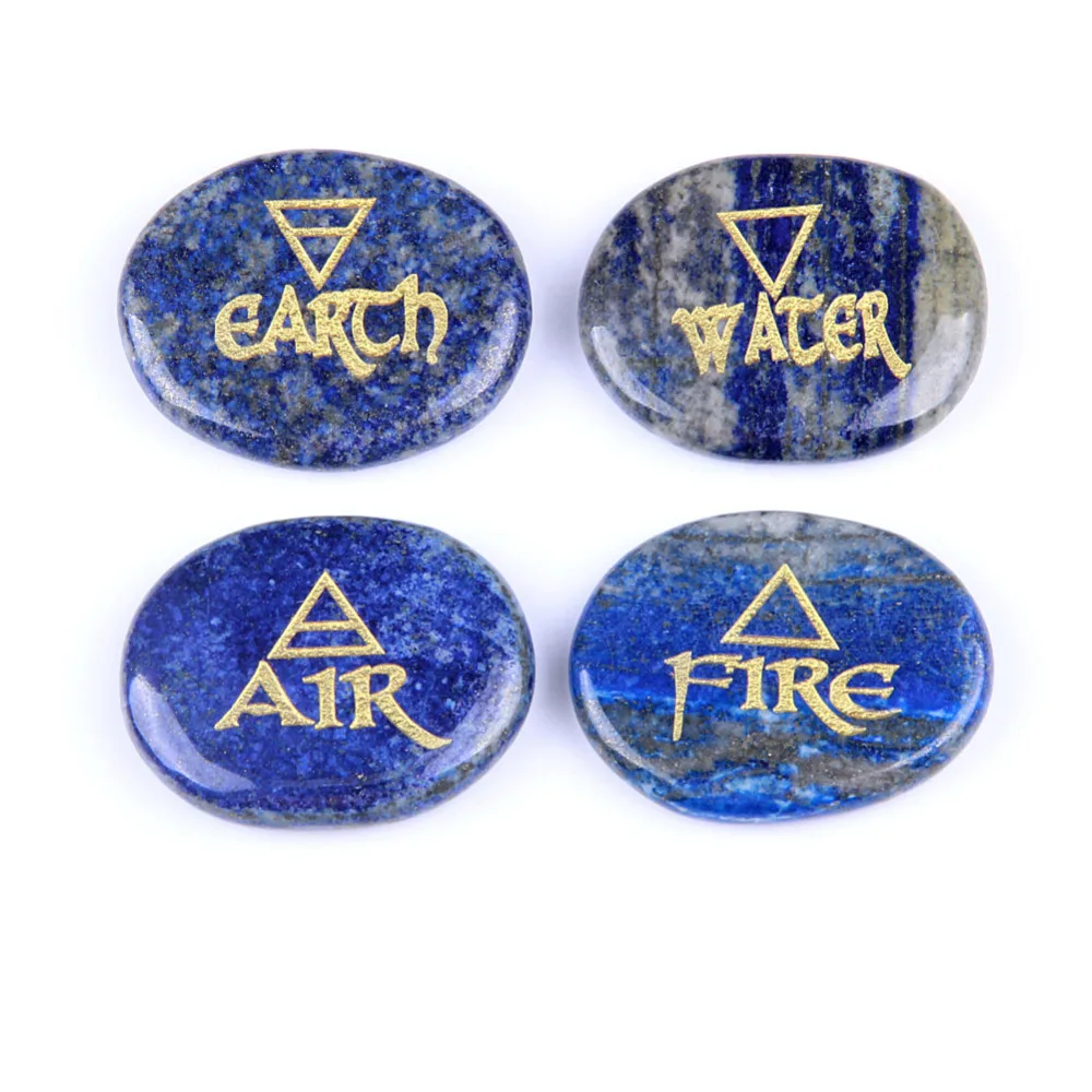 Meet Jo 4pcs Natural Lapis Lazuli Stones and Crystals Earth Water Fire Air Element Symbols Set