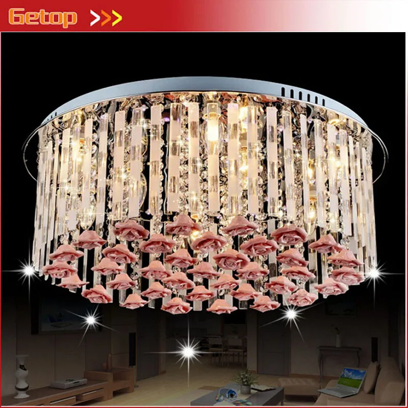 

Modern Romatic Crystal LED Ceiling Lamp Remote Control Ceramic Rose Warm Sweet Wedding Room Light Bedroom Sitting Room Lamp